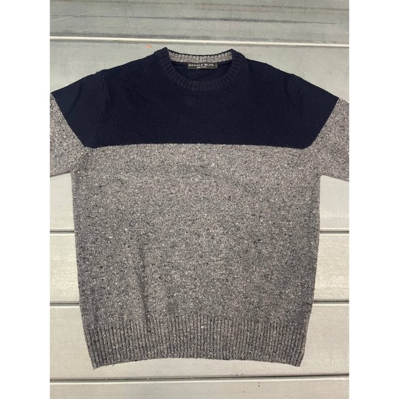 Daniele Blasi Italy Wool Blend Sweater Mens Large Crew Neck Navy Blue Gray - Picture 2 of 8